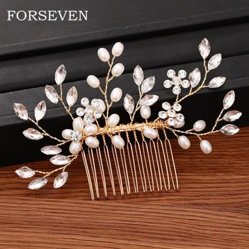 Bridal Hair Accessories Pearl Hair Comb Wedding Headpiece Jewelry Handmade Crystal Gold Wedding Hair Comb Women Head Ornaments