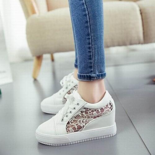 Casual Cutouts Lace Canvas Shoes Summer Women Shoes Hollow Floral Breathable Platform Flat Shoes White Black