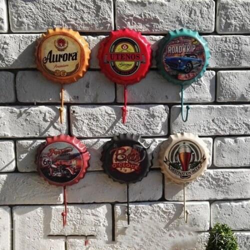 Unique Beer Bottle Cap Wall Hanging Hooks Wrought Iron Soft Decors Door Back Clothes Hooks For Living Room
