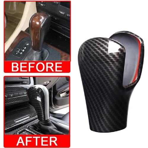 Wooeight 1x Car ABS Carbon Fiber Style Speed Gear Shift Knob Bottom Cover Trim Sticker Fit For BMW 5 Series 2004 2005 2006 2007