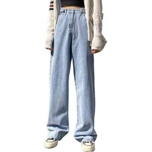 Womens jeans high waist clothes wide leg denim blue streetwear retro quality 2021 fashion Harajuku straight leg pants