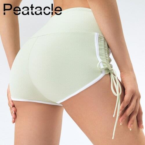 Peatacle Drawstring Yoga Shorts Running Fitness High Waist Tight Sport Women Hot Pants