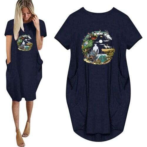 Kawaii Cartoon Totoro Studio Ghibli Kawaii Pink Women With Pocket Ladies O Neck Top Female Harajuku Style Casual T Shirt Dress