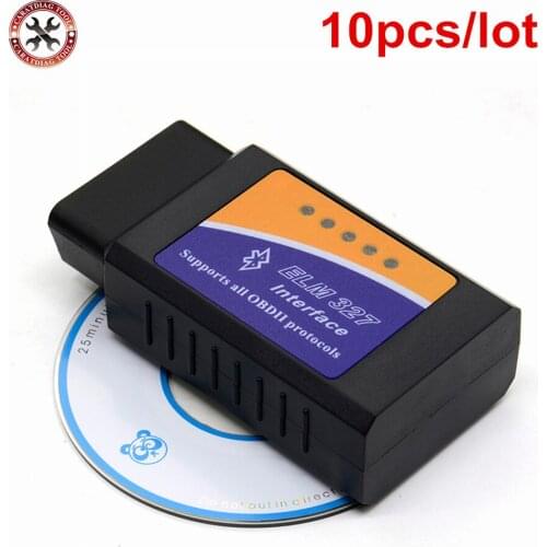10pcs/lot MINI ELM327 Bluetooth V2.1 for Android Torque OBD 2 Diagnostic Interface Support OBDII Protocols For Many Cars