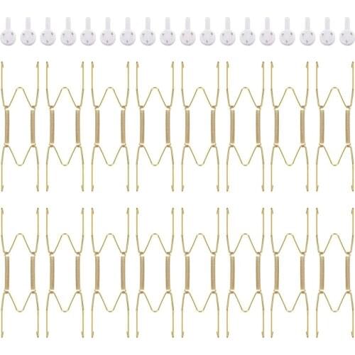 16 Pieces 6 Inch Invisible Plate Hangers Wall Plate Hangers Brass Wire Plate Holders with 18 Pieces Wall Hooks for 5 to 7 Inch D