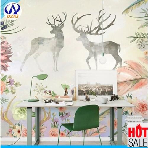 2021 Nordic modern hand-painted oil painting deer pastoral flower TV sofa bedroom background AS-CX wall painting mural