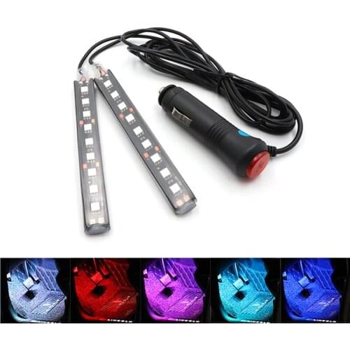 2x9 Cigarette Lighter LED Car Interior Atmosphere LED Strip Light Dash Floor Foot Cigarette Lighter Adapter Decorative Lamp