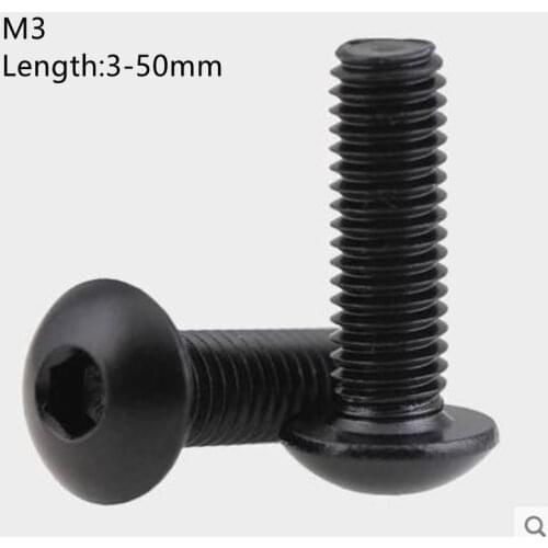 1000pcs Grade10.9 iso7380 M3*3/4/5/6/8/10/12/14/16/18/20 3mm Hex Socket Button Head Screws steel with black