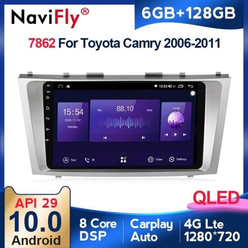 NaviFly 6GB+128GB QLED Screen 1280*720 Android 10.0 Car Radio Audio Multimedia Player For Toyota Camry 6 XV 40 50 2006 - 2011