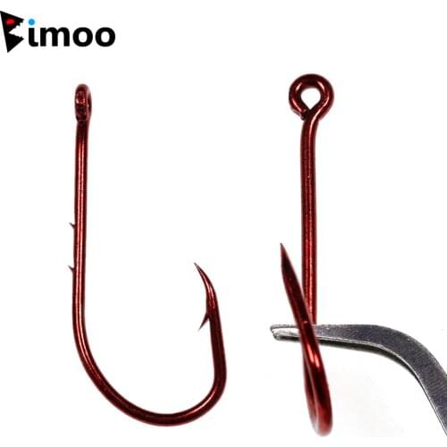 Bimoo 100PCS Red Baitholder Fishing Hook Offset Narrow Bait Hook #14 - 5/0 Double Barbs High Carbon Steel Fish Hooks