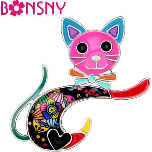 Bonsny Enamel Alloy Cute Cat Kitten Brooches Pin Fashion Animal Clothes Scarf Decoration Jewelry For Women Girls Pet Lovers Gift