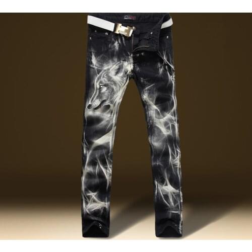 2021 Spring Summer Fashion Mens Slim Denim Trousers Male Printed Patterned Jeans Men Straight Stretch Streetwear Pants W536