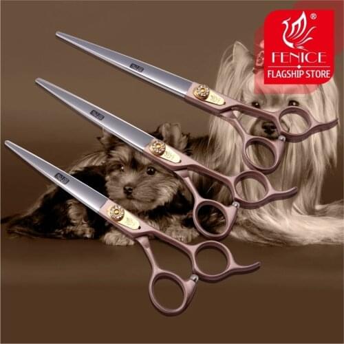 Fenice 7.0/7.5/8.0 inch Grooming Scissors Rose Gold Professional Pet Dog Hair Cutting Straight Shear