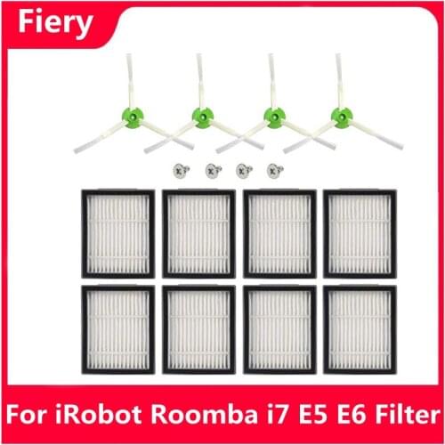 Hepa Filter & Side Brush Kit for iRobot Roomba i7 E5 E6 I Series E Series Replacement Filters Vacuum Cleaner Parts Side Brush