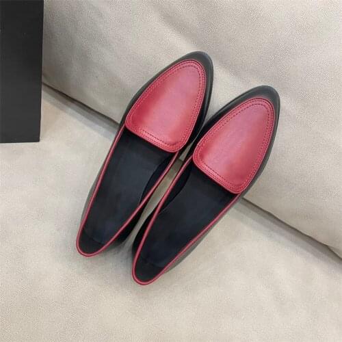 Hot Sale Brand Womens Shoes Pointed Toes Shallow Flats Shoes Slip On Causal Loafers For Women Genuine Leather Loafers Shoes