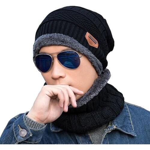 Men Women Winter Hat and Scarf Set for Knitted Cap Male Warm Fleece Skullies Beanies Wool Balaclava Mask Gorros