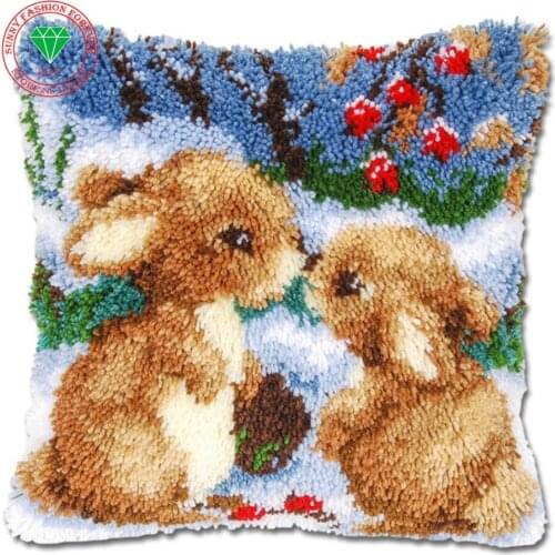 Rabbit pillow cushion decor carpet Latch hook rug kits Pillowcase home pillow carpet crochet hooks yarn hook rug cushion mat