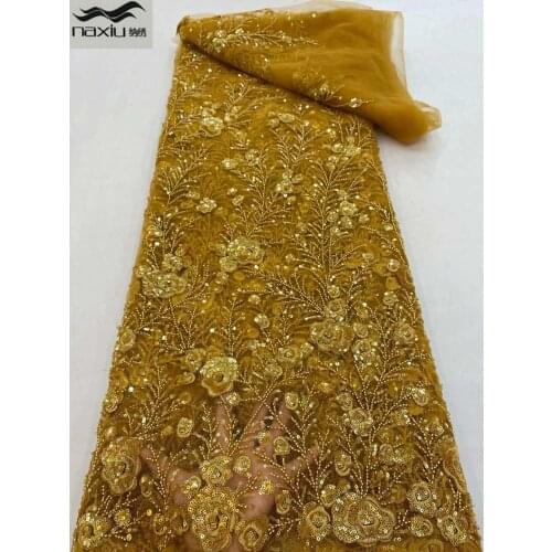Madison Hand Beaded Sequins Fabric Lace High Quality Tulle Lace Fabric Luxury Embroidery Nigeria Lace Fabric For Wedding Dress