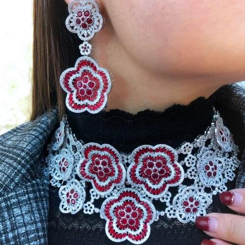 Missvikki Famous Brand Flower Charms Lariat Necklace Luxury Nigerian Dubai Jewelry Sets For Women CZ Wedding Bridal Jewelry 2020