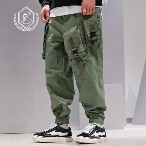 Men Loose Safari Style Harem Jogger Pants Fashion Pockets Ankle-Length Hip Hop Pants