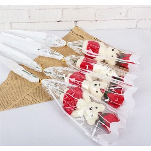 5Pcs Scented Bath Soap Rose Bear Soap Flower Petal Valentines Day Gift For Party Wedding Decoration Mothers Day/Teacher Day Gift