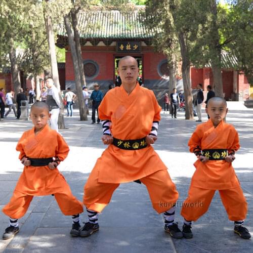 Orange Shaolin Monk Suit Kung fu Martial arts Clothes Wushu Tai chi Uniform