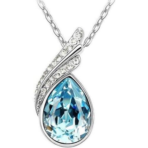 JS N039 WaterDrop Necklace White Gold Color Necklaces Fashion Jewelry St.Saint Valentines Day Gift Necklaces Crystal