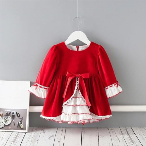Girls Dress 2019 Christmas Infant Dresses Girls Clothes Lace Flare Sleeve Baby Girls Party Dress For 1-5Years red