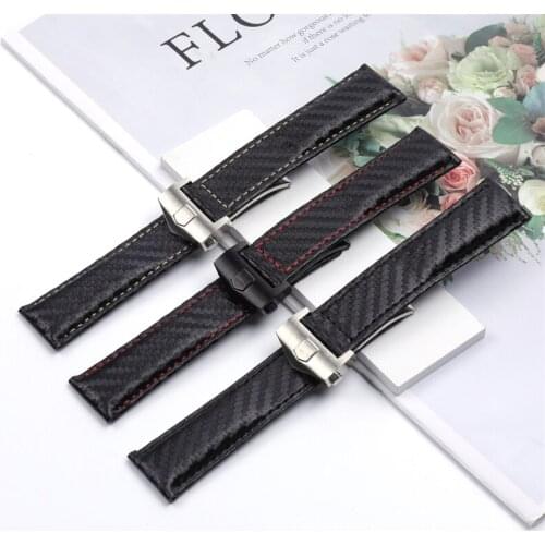 22mm 24mm High-quality Carbon Fiber Cowhide Watch Wristband Belt For Tag Heuer CARRERA Monaco Aquaracer Watch Strap Clock Brace