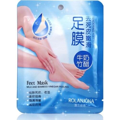 Rolanjona 50Pairs=100pcs Baby Milk Bamboo Vinegar Foot Peeling Exfoliating Foot Mask Remove Dead Skin Cuticles Foot Care