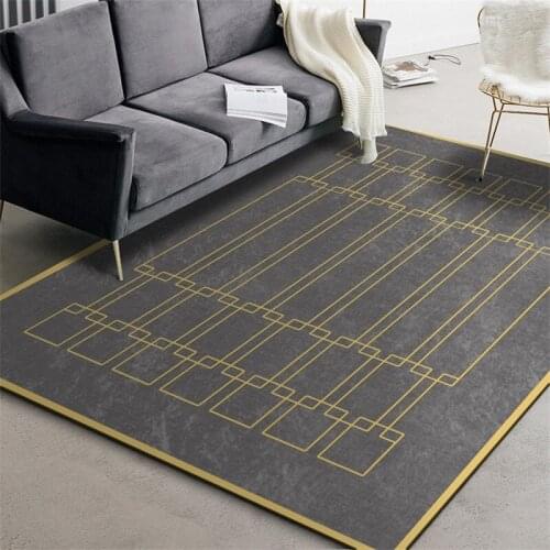 Nordic Gray marble texture Yellow edge door mat Square stitching Livingroom bedroom kitchen plush rug custom made Bedside carpet
