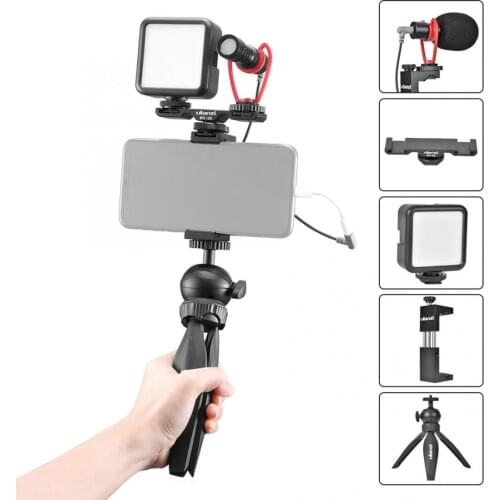 ULANZI Smartphone Video Kit Phone Photography Live VLog Set Includes Tripod Phone Clip LED Lights Microphone Handheld Stabilizer