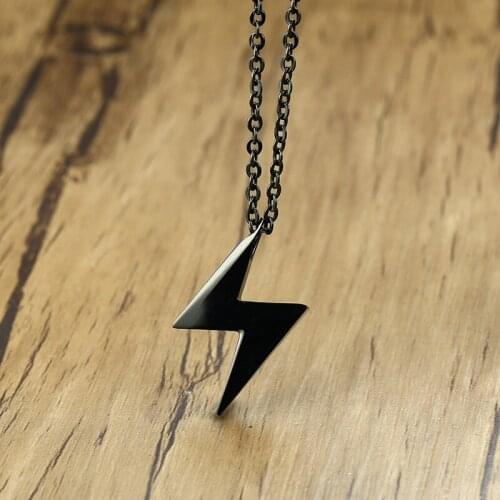 NHGBFT Black Color Lightning shape Pendants For Mens Antique Stainless Steel Necklace Vintage Male Jewelry