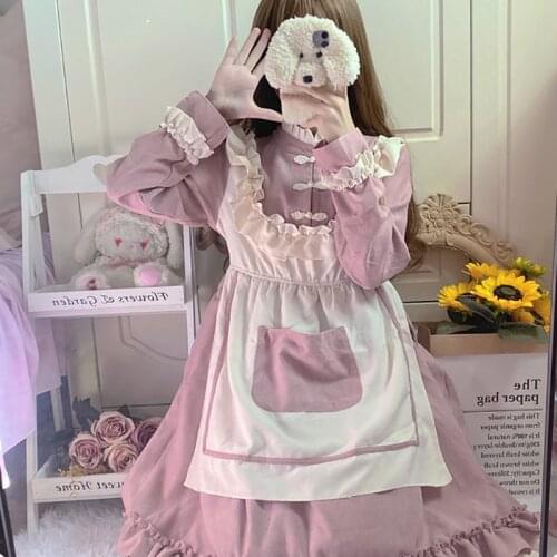 Japanese Lolita Fake Two-Piece Stitching Long-Sleeved Dress Loli dress Female Autumn kawaii clothing sweet lolita dress