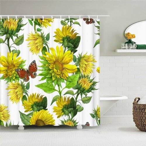 Beautiful Flower Pattern Sunflower Butterfly Shower Curtain Waterproof Bathroom Decoration Home Decoration