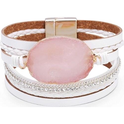 Boho Crystal Stone Leather Bracelets Woman 2020 Ladies Bohemian Multilayer Wide Wrap Bracelets &Bangles Female Jewelry