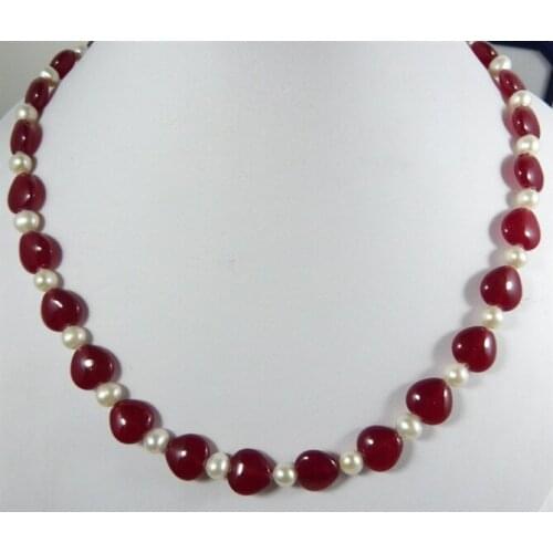Ladys favorite white shell pearl & red heart shape jades round Necklace
