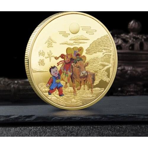1PC 2021 Year of The Ox Commemorative Coin Chinese Zodiac Souvenir Coin Non-currency Coins for Home Decoration Collection Gift