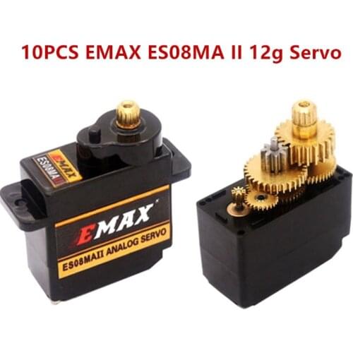 10PCS EMAX ES08MA II 12g Mini Metal Gear Analog Servo Metal Gear Servos for Futaba / JR Universal Plug for RC Model Helicopter