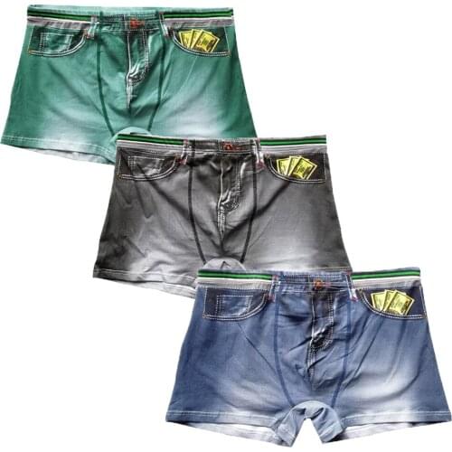 3PCS/Lots Men Boxer Shorts Denim Printed Cotton Underwear Trunks Seamless Slip Homme Panties Calsoncillos Hombre Boxershorts 2XL