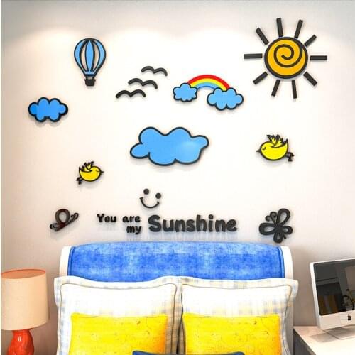 Nordic style 3d three-dimensional wall stickers childrens room cartoon bedroom bedside simple background wall sticker