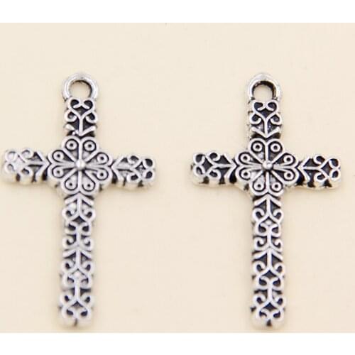 40pcs European Style Tibetan Silver Crosses Charm DIY Bracelet Pendant Necklace Jewelry Making Accessories 15x27mm