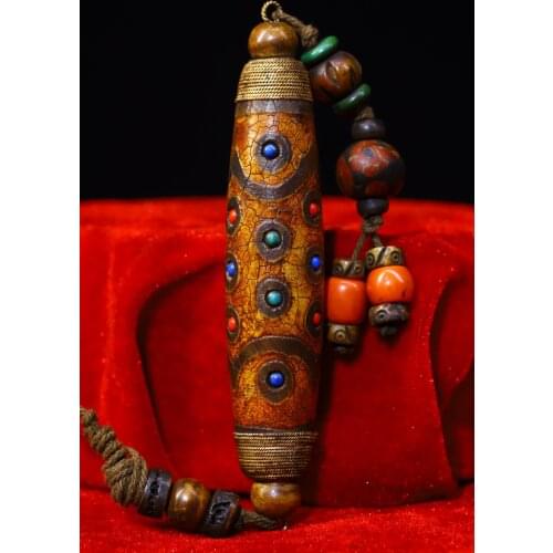 5"Tibet temple Old Natural agate Filigree Gem Nine Eyes Dzi Bead Pendant Amulet Town House Exorcism Ward off evil spirits