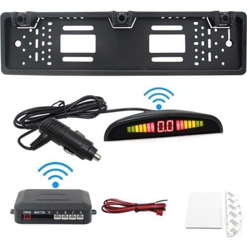Car LED Parking Sensor Kit 3 Sensors Reverse Radar Sound Alert Indicator System Parktronic Back Up Waterproof Frame Plate Licens