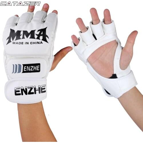 PU Boxing Gloves MMA Gloves Muay Thai Training Gloves MMA Boxer Fight Boxing Equipment Half Mitts PU Leather Black/Red