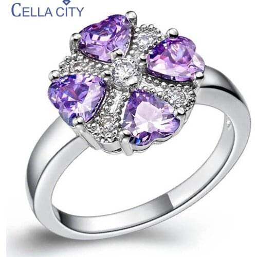 Cellacity 5*5mm Amethyst Ring for Women Charms Silver 925 Jewelry Womens rings Heart shaped Purple Gemstone AAA Zircon Wedding
