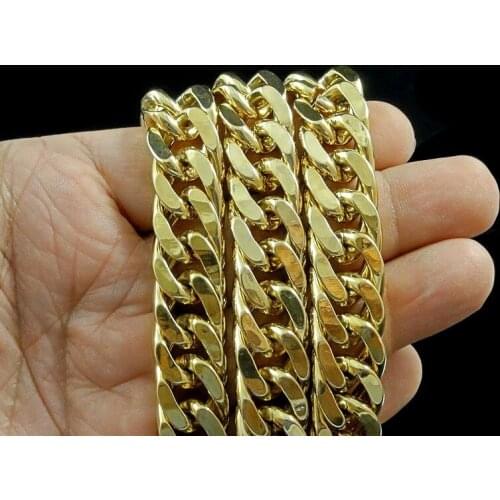 YELLOW FINE GOLD FINISH SOLID HEAVY 10MM XL MIAMI CUBAN CURN LINK NECKLACE CHAIN