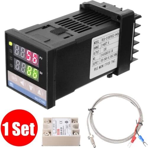 1 Set REX-C100 Digital PID Temperature Controller Thermostat + Solid State Relay with K Thermocouple For Heating Cooling Control