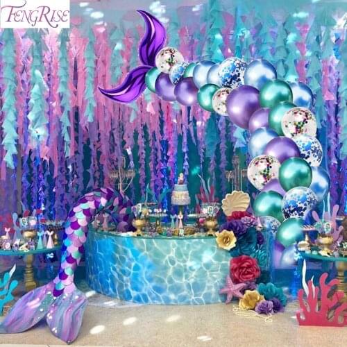 FENGRISE 44pcs/set Balloon Little Mermaid Theme Party Mermaid Decor Mermaid Birthday Decor For Kids Favor Birthday Wedding Party