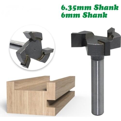 6mm Shank 1/4 shank 3 teeth T-Slot Router Bit Milling Straight Edge Slotting Milling Cutter Cutting Handle for Wood Woodwork